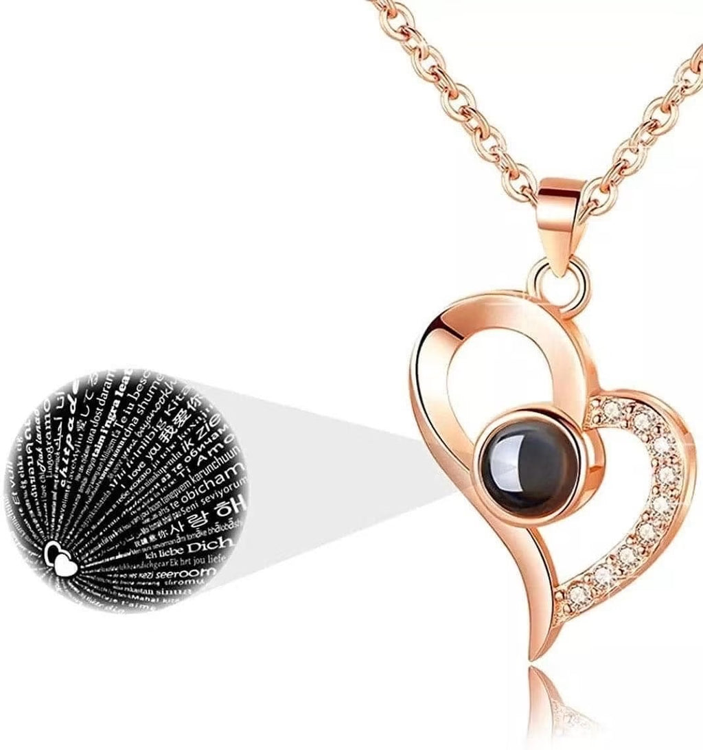 I Love You Necklace – 100 Languages Heart Pendant Gift for Women