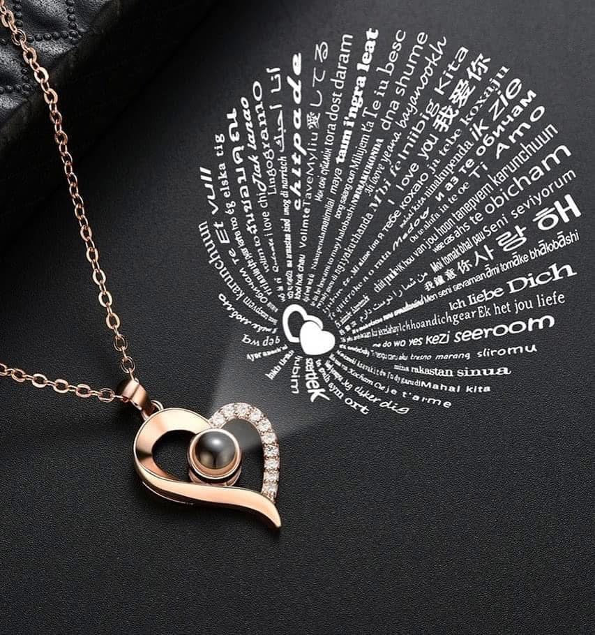 I Love You Necklace – 100 Languages Heart Pendant Gift for Women